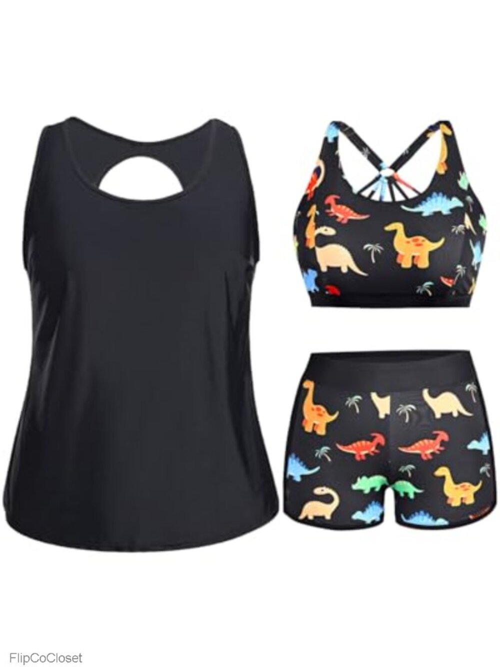 Plus Size Athletic 3 Piece Tankini Set with Shorts